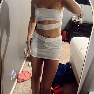Silver Strapless Cutout Matching Set